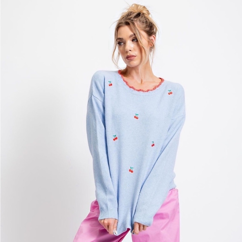 124 1 LEFT ❤️CHERRY EMBROIDERED SWEATER - Picture 2 of 6